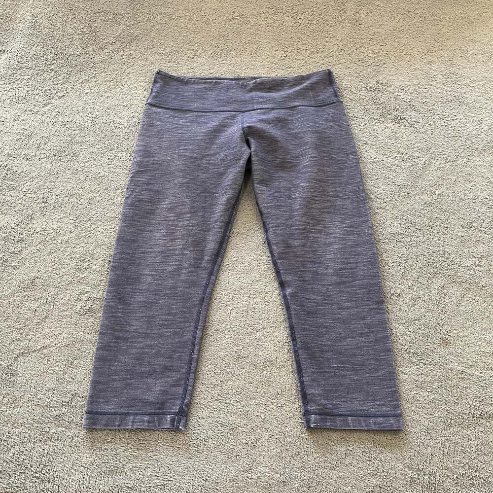 Lululemon Heathered Blue Purple Crop Leggings Capri Yoga Pants Women's Size 8